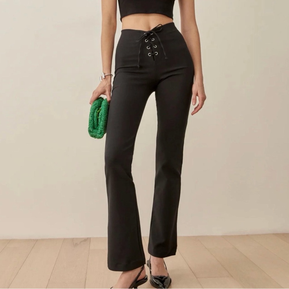 Black Lace-Up High-Waisted Pants